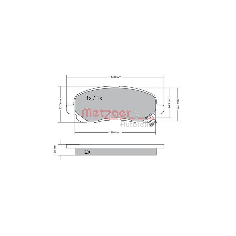 Bremsbelagsatz, Scheibenbremse METZGER 1170133 für CITROËN DODGE MITSUBISHI JEEP