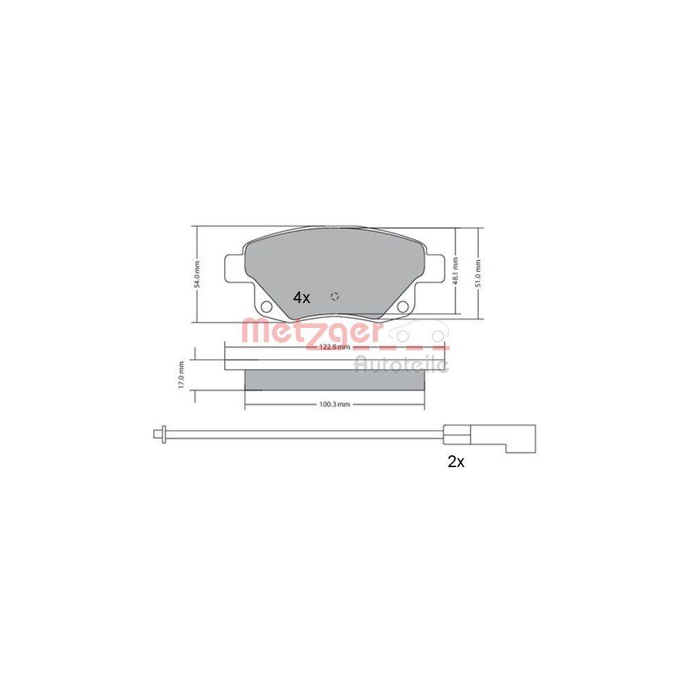 Bremsbelagsatz, Scheibenbremse METZGER 1170138 für FORD, Hinterachse