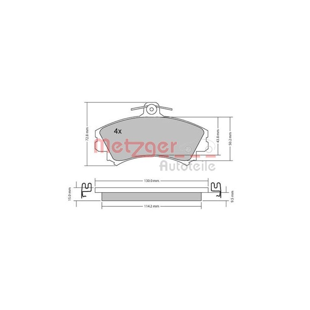 Bremsbelagsatz, Scheibenbremse METZGER 1170143 für MITSUBISHI VOLVO, Vorderachse