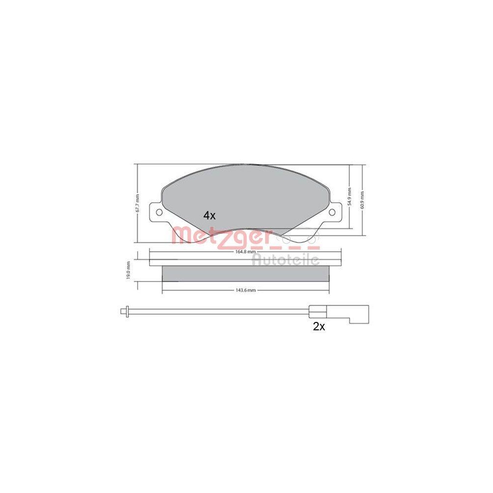 Bremsbelagsatz, Scheibenbremse METZGER 1170146 für FORD, Vorderachse