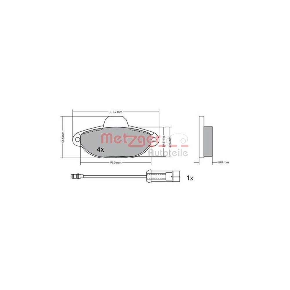 Bremsbelagsatz, Scheibenbremse METZGER 1170147 für FIAT LANCIA, Vorderachse