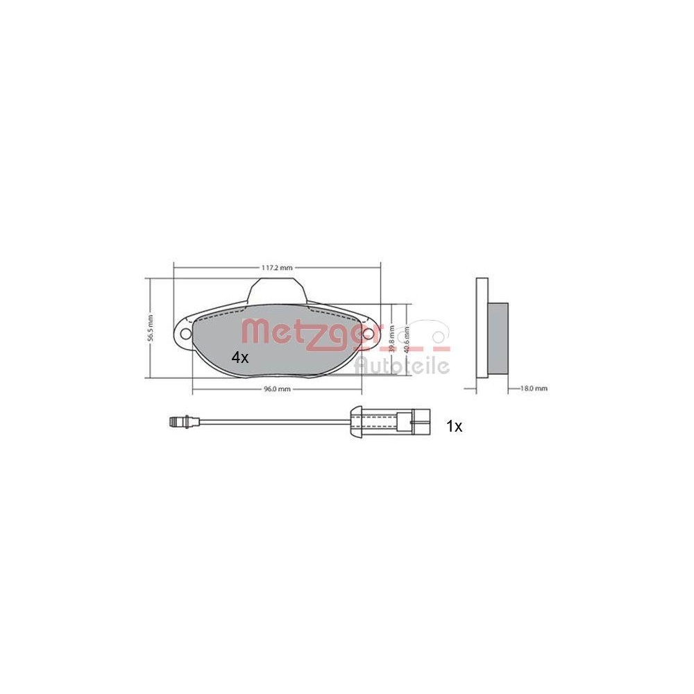 Bremsbelagsatz, Scheibenbremse METZGER 1170147 f&uuml;r FIAT LANCIA, Vorderachse