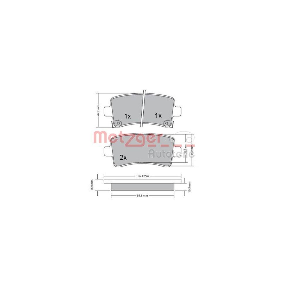 Bremsbelagsatz, Scheibenbremse METZGER 1170152 für OPEL SAAB, Hinterachse