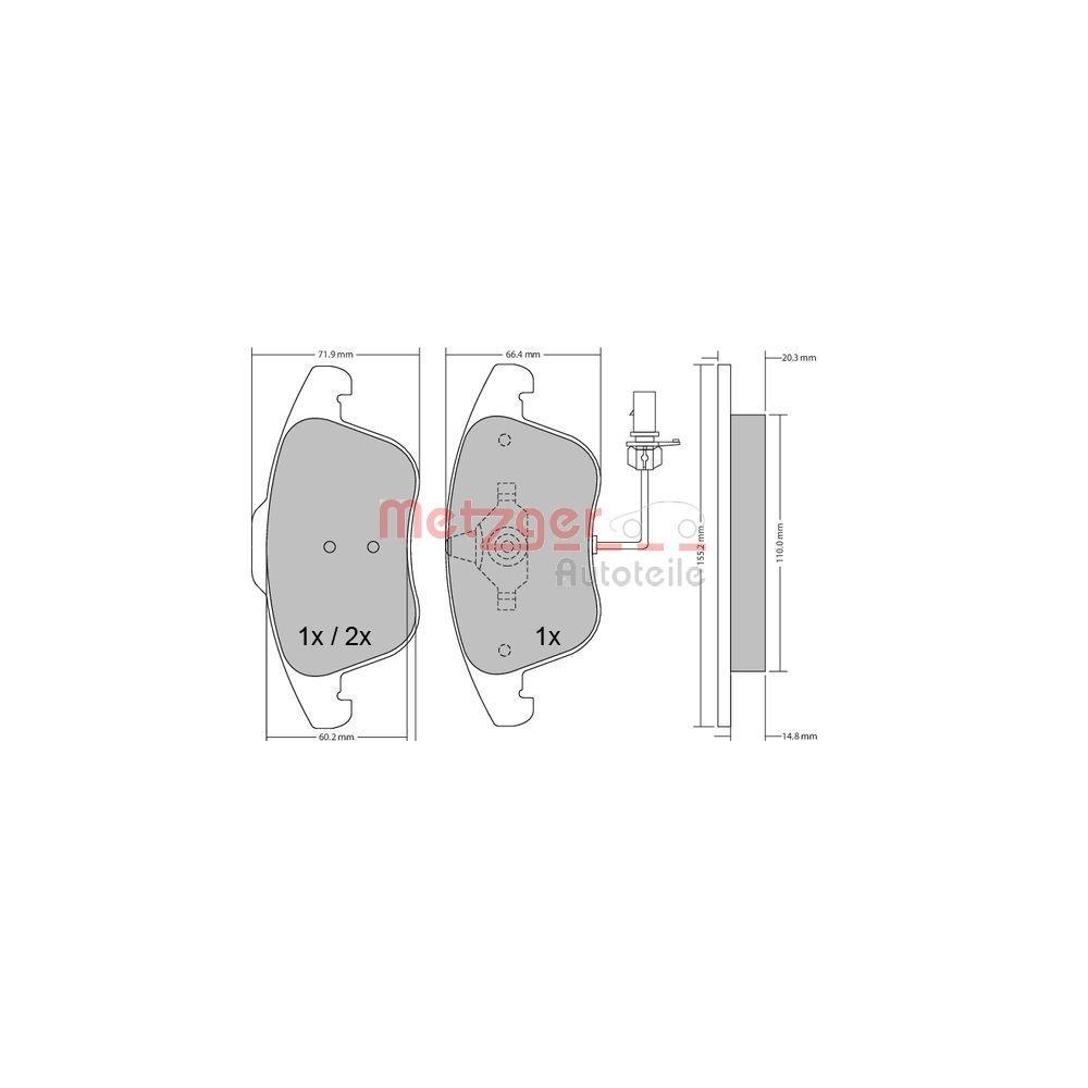 Bremsbelagsatz, Scheibenbremse METZGER 1170156 für AUDI, Vorderachse