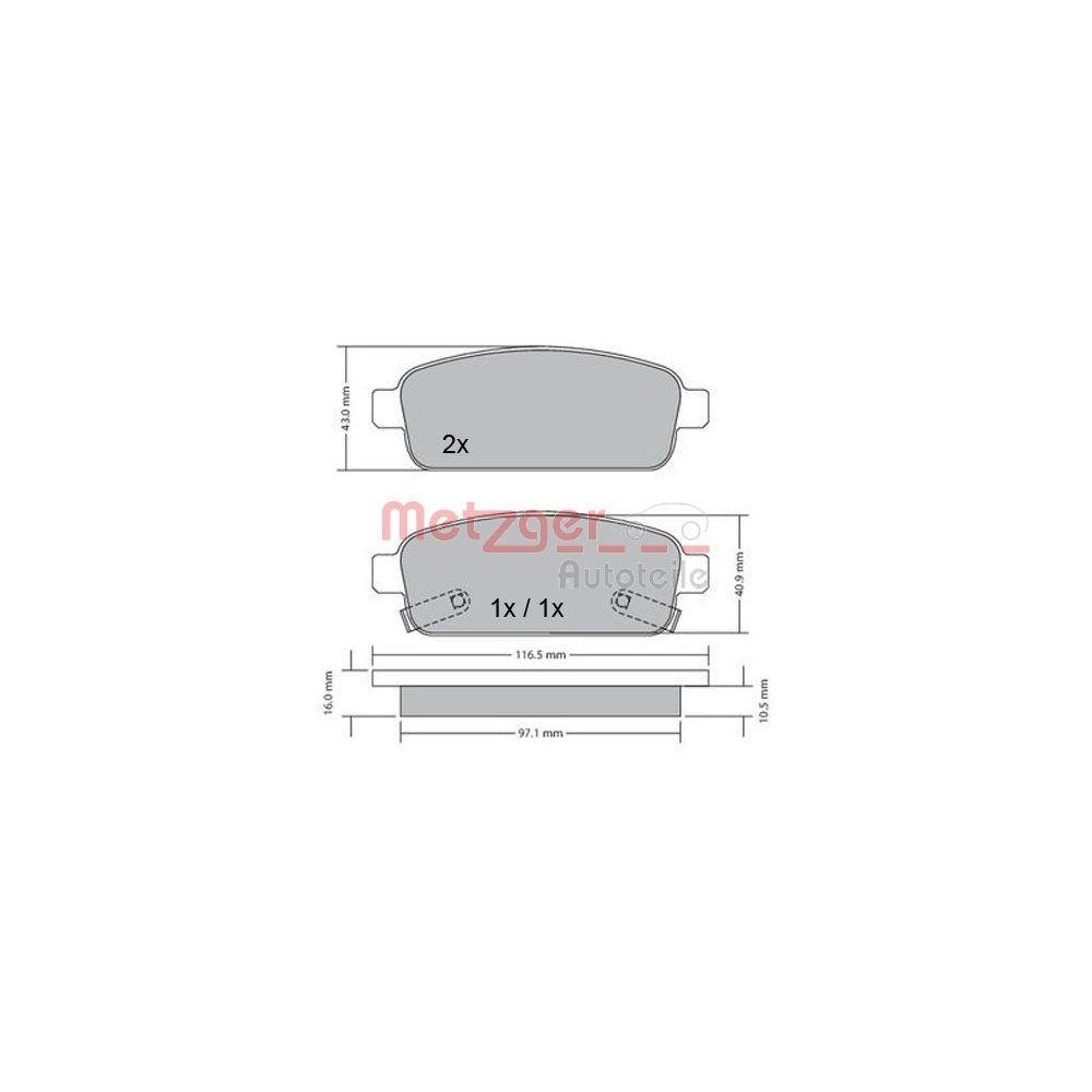 Bremsbelagsatz, Scheibenbremse METZGER 1170164 GREENPARTS für OPEL, Hinterachse