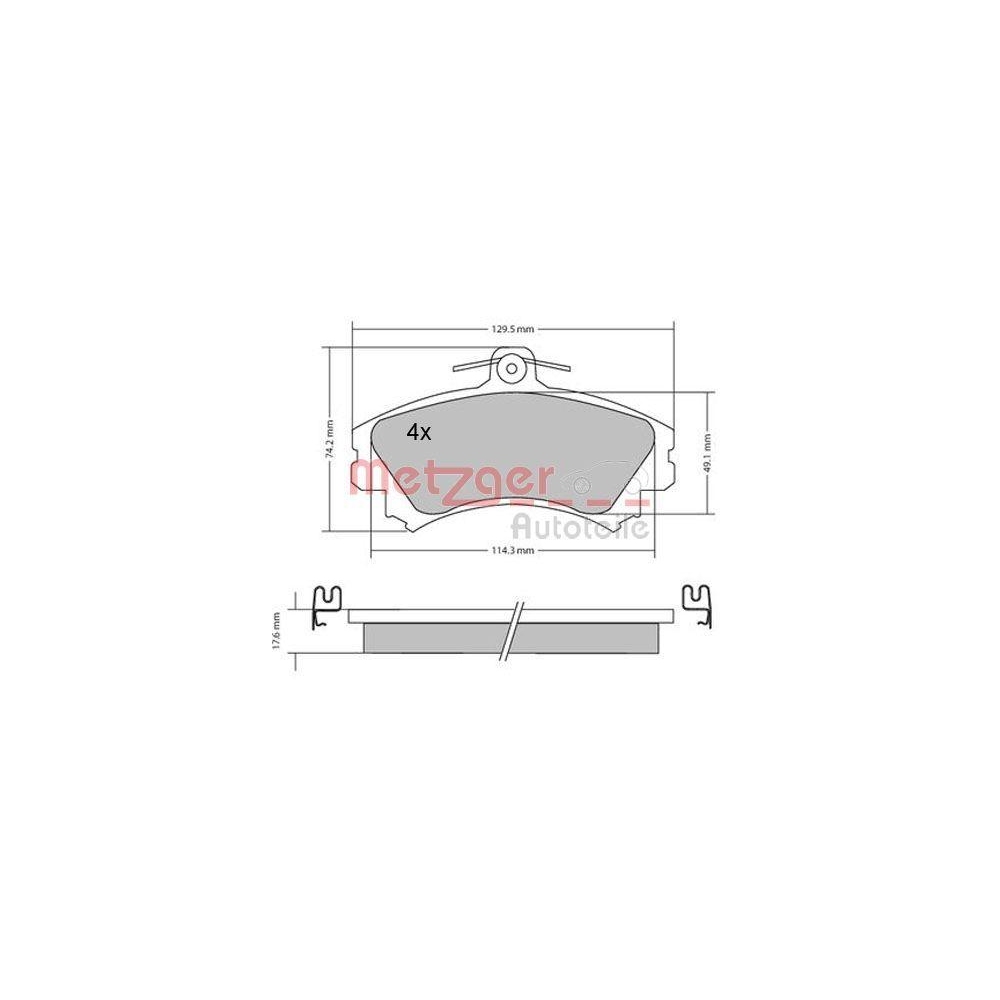 Bremsbelagsatz, Scheibenbremse METZGER 1170166 für MITSUBISHI SMART, Vorderachse