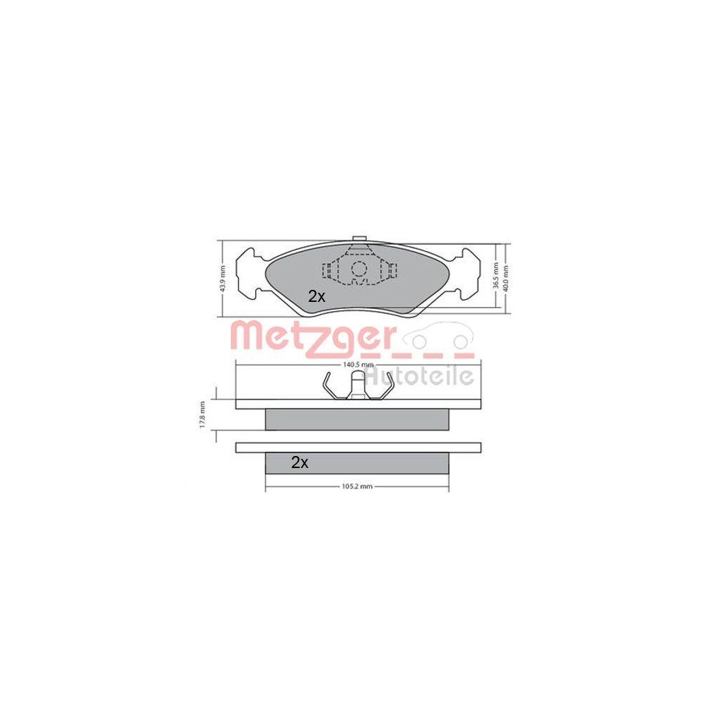 Bremsbelagsatz, Scheibenbremse METZGER 1170181 für FORD, Vorderachse