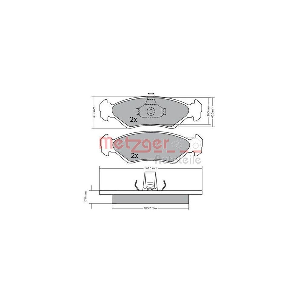 Bremsbelagsatz, Scheibenbremse METZGER 1170182 für FORD MAZDA OPEL, Vorderachse