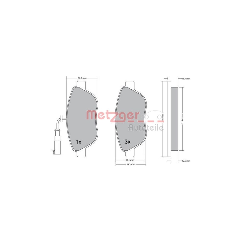 Bremsbelagsatz, Scheibenbremse METZGER 1170185 für FIAT, Vorderachse