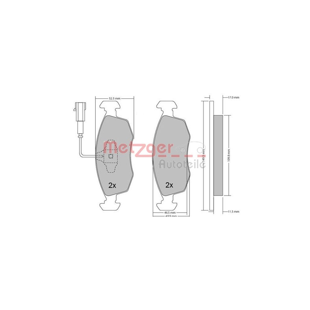 Bremsbelagsatz, Scheibenbremse METZGER 1170202 für FIAT, Vorderachse