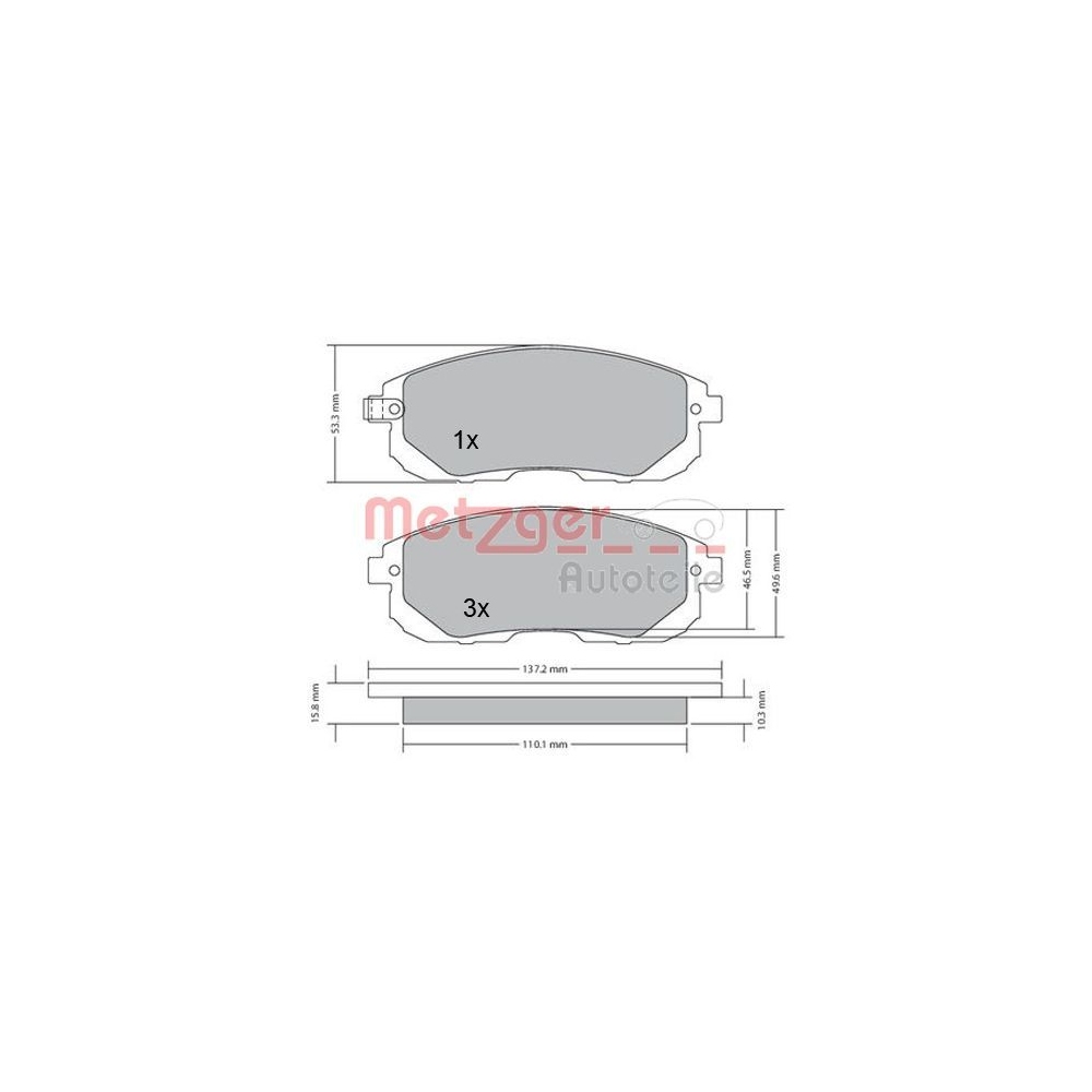 Bremsbelagsatz, Scheibenbremse METZGER 1170208 für NISSAN, Vorderachse