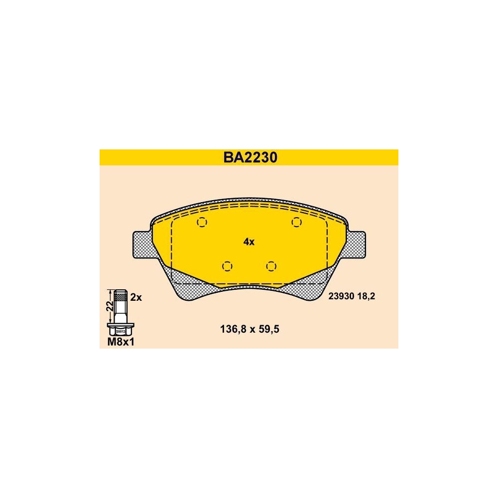 Bremsbelagsatz, Scheibenbremse BARUM BA2230 für RENAULT, Vorderachse