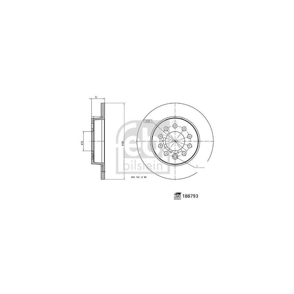 Bremsscheibe FEBI BILSTEIN 188793 für VW, Hinterachse