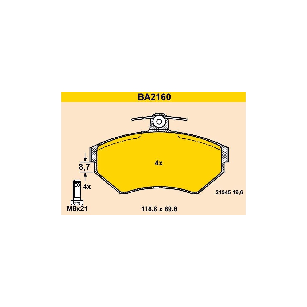 Bremsbelagsatz, Scheibenbremse BARUM BA2160 für VAG, Vorderachse