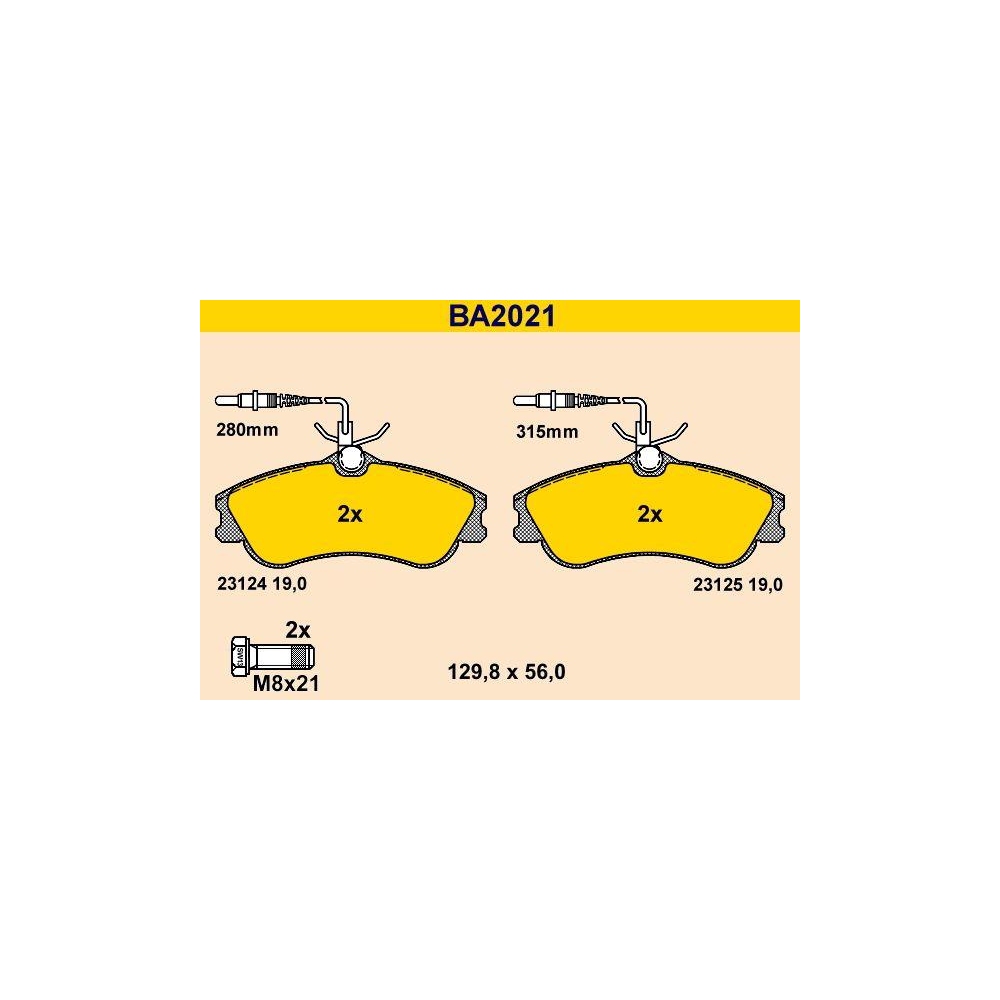 Bremsbelagsatz, Scheibenbremse BARUM BA2021 für CITROËN PEUGEOT, Vorderachse