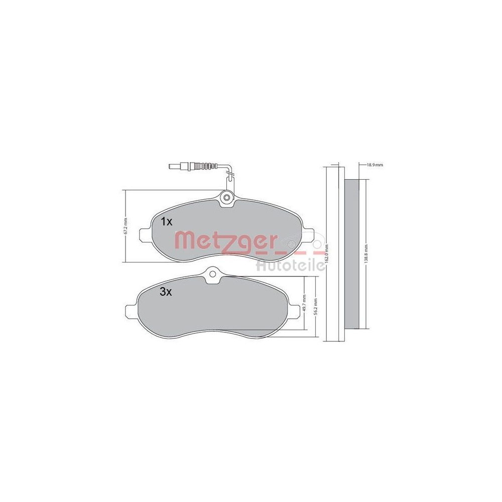 Bremsbelagsatz, Scheibenbremse METZGER 1170228 für FIAT CITROËN/PEUGEOT