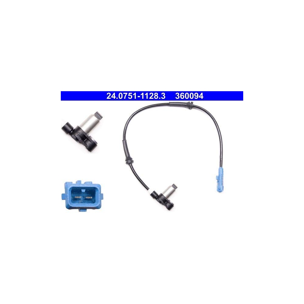 Sensor, Raddrehzahl ATE 24.0751-1128.3 für CITROËN PEUGEOT, Vorderachse