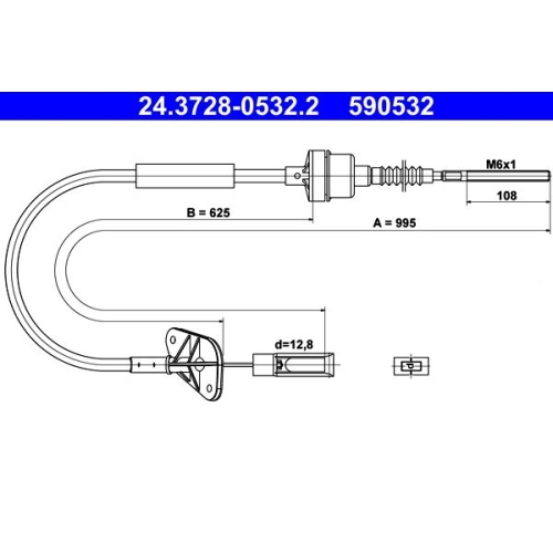 Seilzug, Kupplungsbetätigung ATE 24.3728-0532.2 für FIAT FORD