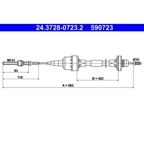 Seilzug, Kupplungsbetätigung ATE 24.3728-0723.2 für OPEL VAUXHALL