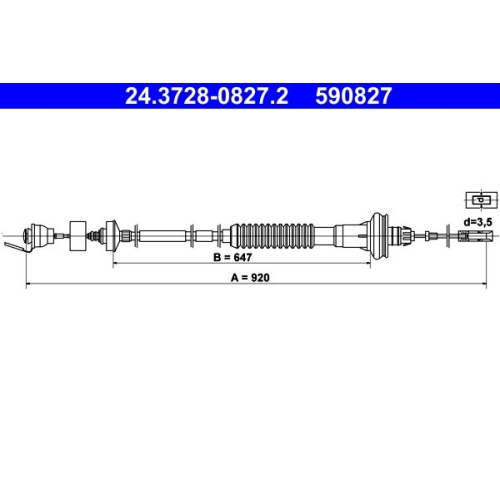 Seilzug, Kupplungsbetätigung ATE 24.3728-0827.2 für PEUGEOT