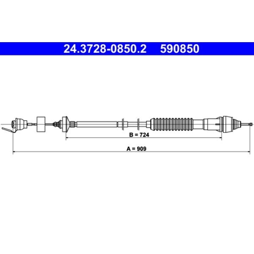 Seilzug, Kupplungsbetätigung ATE 24.3728-0850.2 für CITROËN PEUGEOT