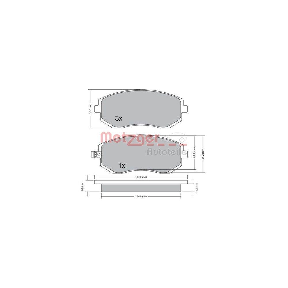 Bremsbelagsatz, Scheibenbremse METZGER 1170275 für SUBARU, Vorderachse