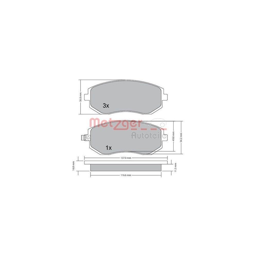 Bremsbelagsatz, Scheibenbremse METZGER 1170275 f&uuml;r SUBARU, Vorderachse