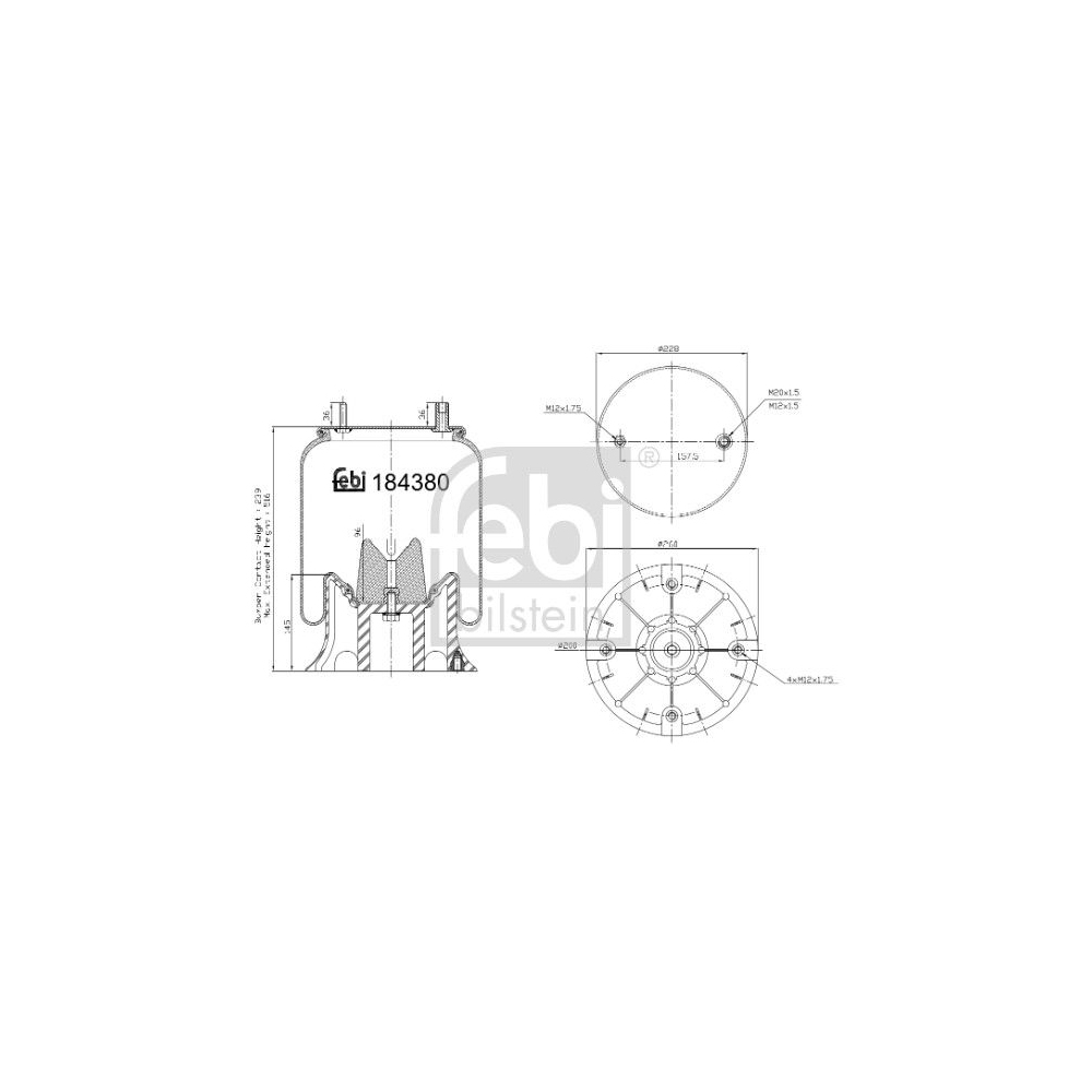 Federbalg, Luftfederung FEBI BILSTEIN 184380 für FRUEHAUF, Hinterachse