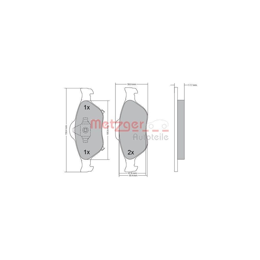 Bremsbelagsatz, Scheibenbremse METZGER 1170287 für TOYOTA, Vorderachse