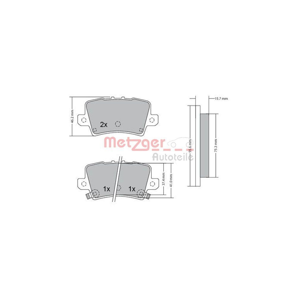 Bremsbelagsatz, Scheibenbremse METZGER 1170288 für HONDA, Hinterachse