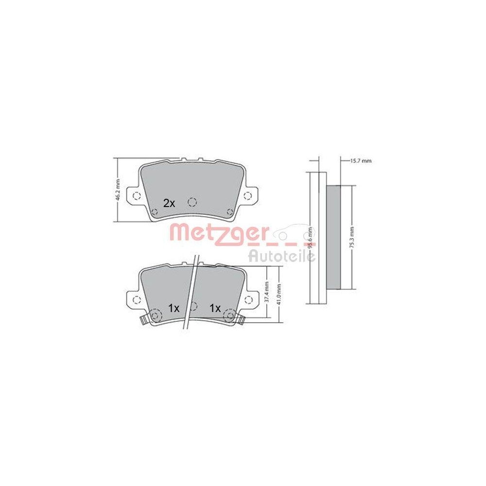 Bremsbelagsatz, Scheibenbremse METZGER 1170288 f&uuml;r HONDA, Hinterachse