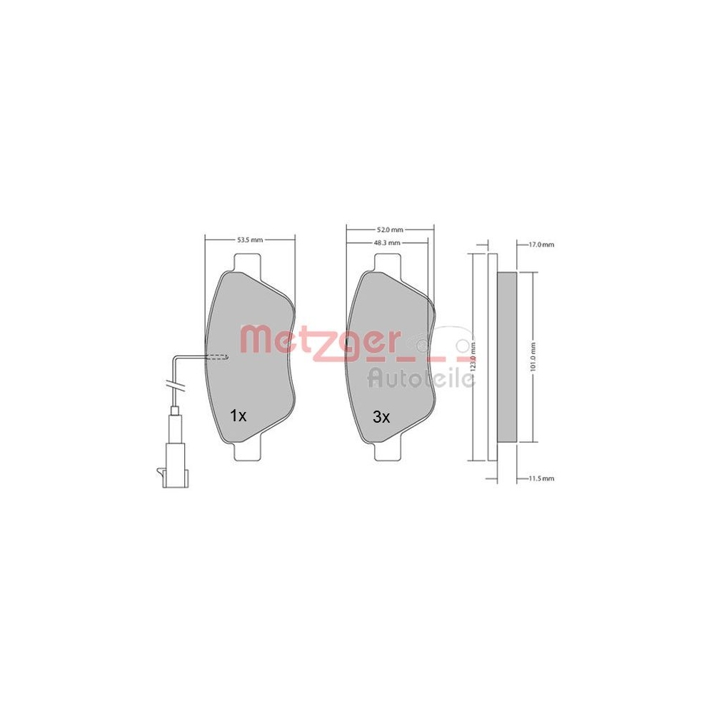 Bremsbelagsatz, Scheibenbremse METZGER 1170296 für FIAT PEUGEOT, Vorderachse