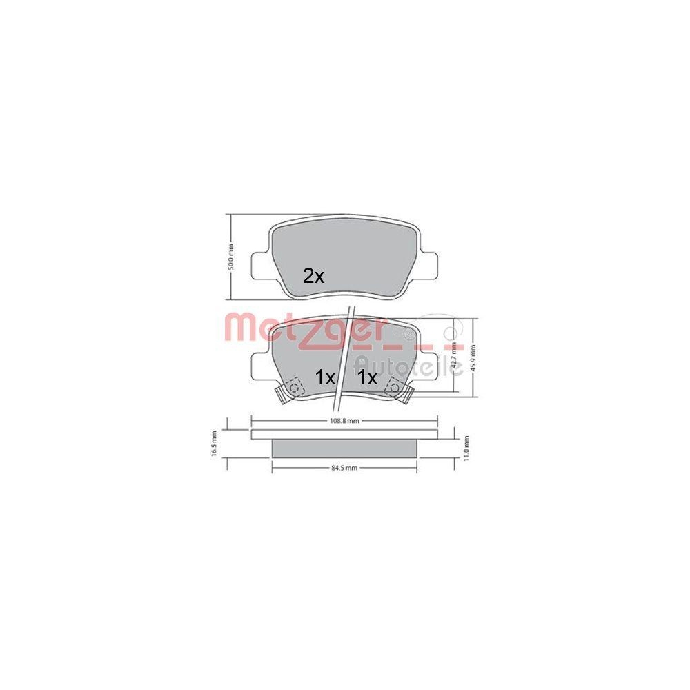 Bremsbelagsatz, Scheibenbremse METZGER 1170307 für TOYOTA, Hinterachse