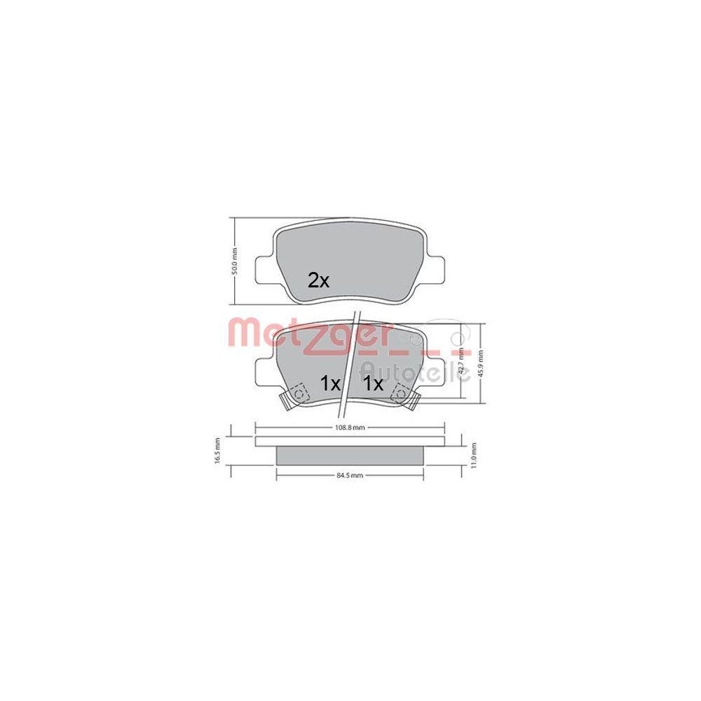 Bremsbelagsatz, Scheibenbremse METZGER 1170307 f&uuml;r TOYOTA, Hinterachse