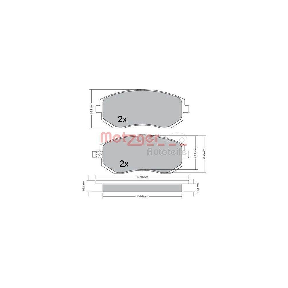 Bremsbelagsatz, Scheibenbremse METZGER 1170312 für SUBARU, Vorderachse