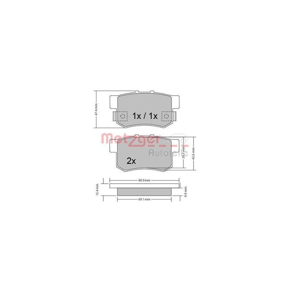 Bremsbelagsatz, Scheibenbremse METZGER 1170328 für HONDA, Hinterachse