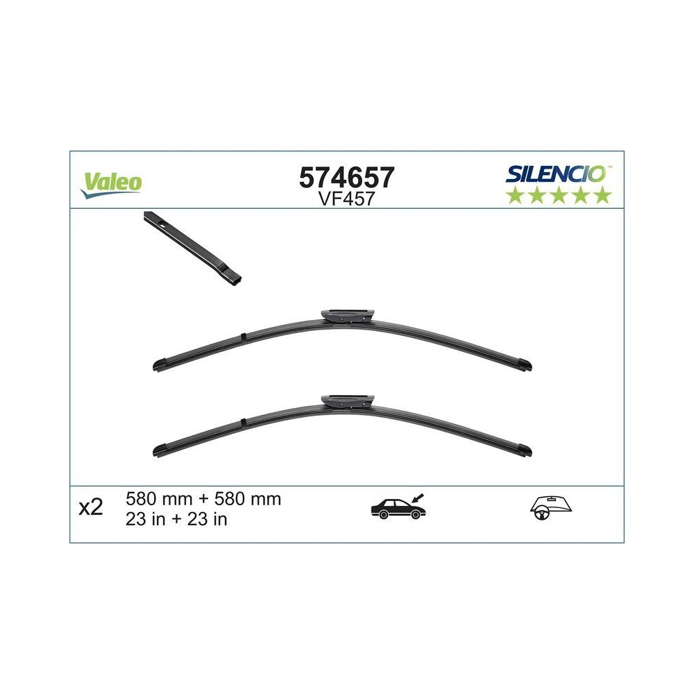 Wischblatt VALEO 574657 SILENCIO FLAT BLADE SET für MERCEDES-BENZ SAAB, vorne