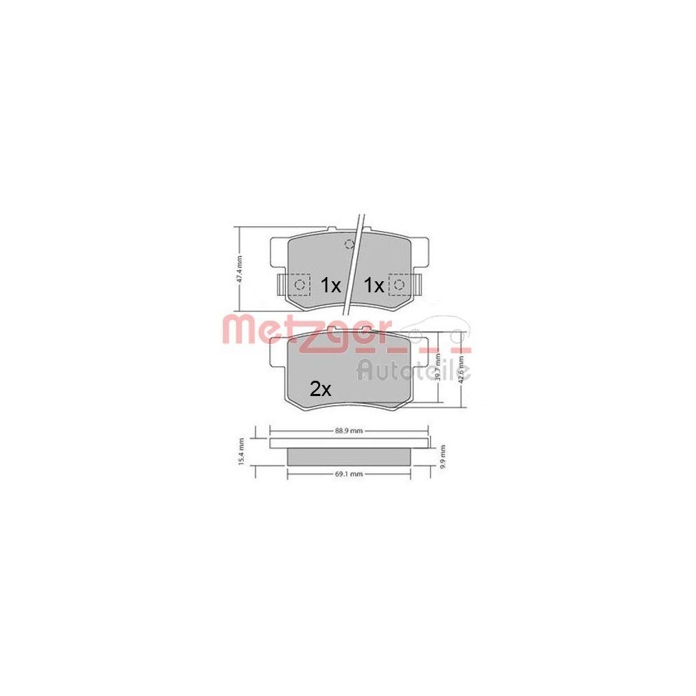 Bremsbelagsatz, Scheibenbremse METZGER 1170337 GREENPARTS für HONDA, Hinterachse