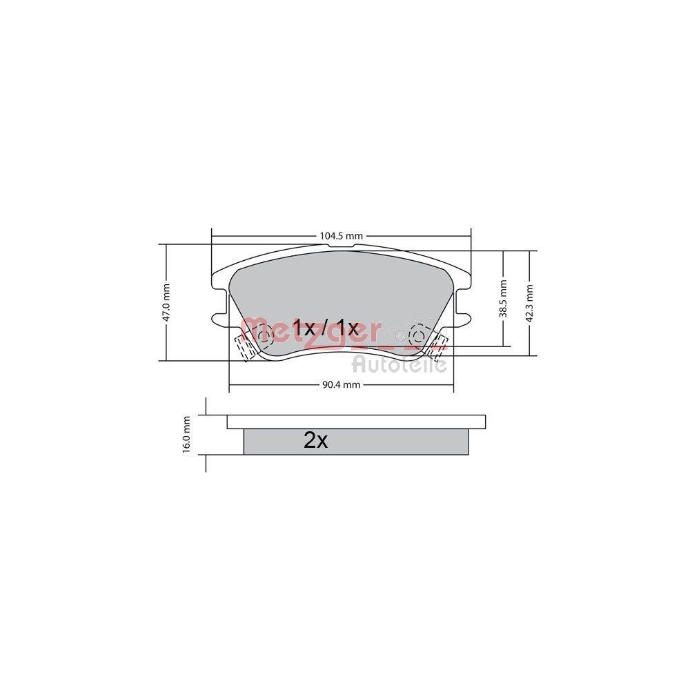 Bremsbelagsatz, Scheibenbremse METZGER 1170347 für HYUNDAI, Vorderachse