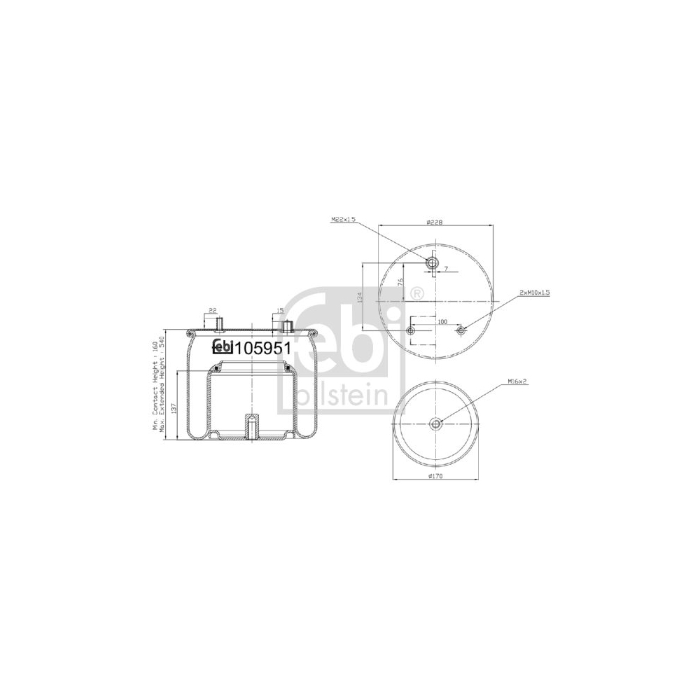 Febi Bilstein 1x 105951 Luftfederbalg mit Stahlkolben