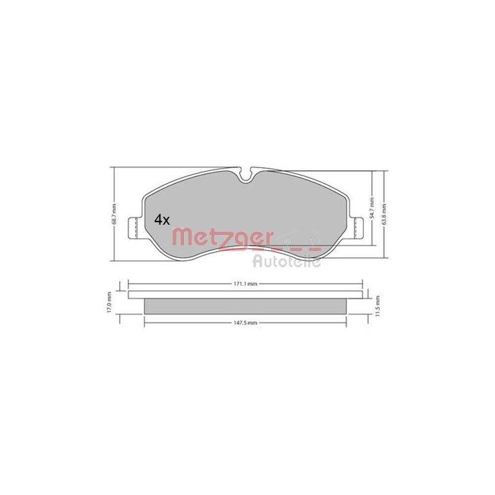 Bremsbelagsatz, Scheibenbremse METZGER 1170349 für FORD, Vorderachse