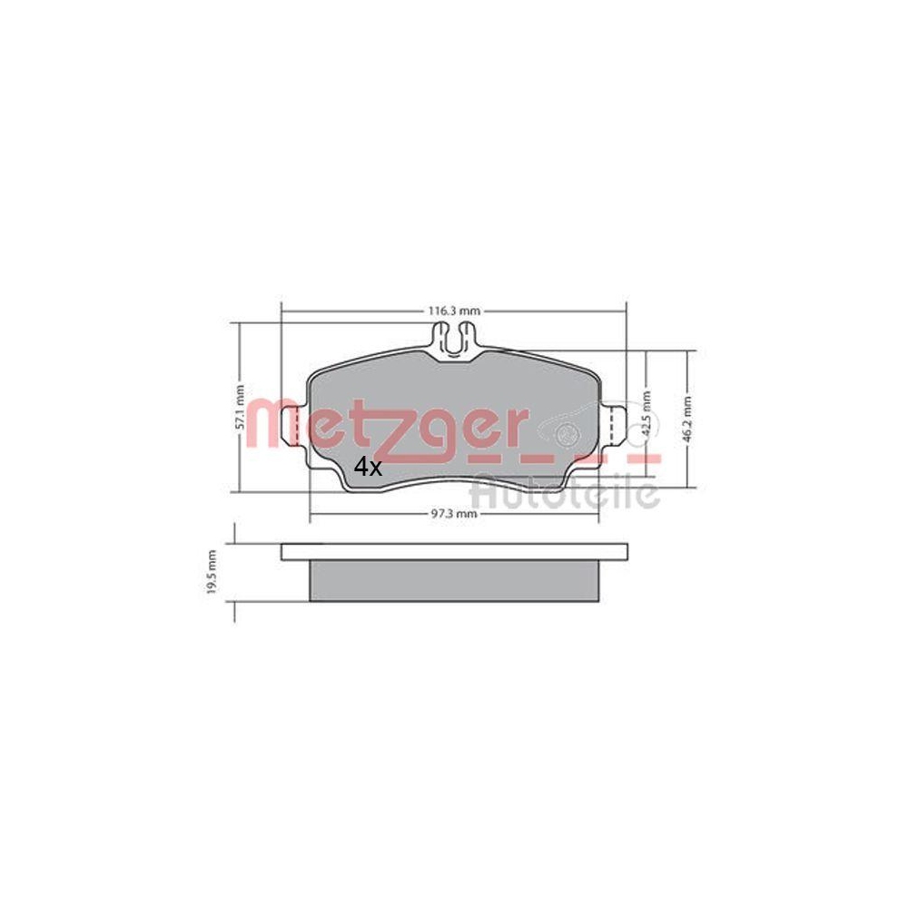 Bremsbelagsatz, Scheibenbremse METZGER 1170353 f&uuml;r MERCEDES-BENZ, Vorderachse