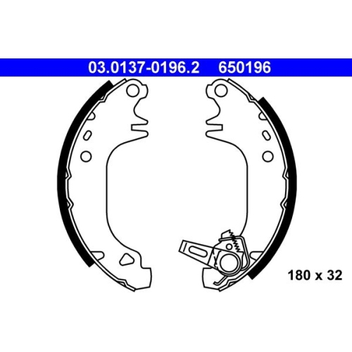 Bremsbackensatz ATE 03.0137-0196.2 für CITROËN PEUGEOT, Hinterachse