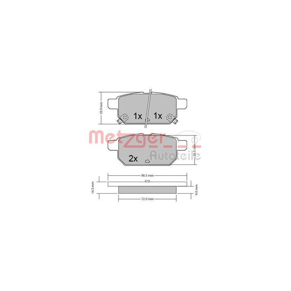 Bremsbelagsatz, Scheibenbremse METZGER 1170360 für SUZUKI, Hinterachse