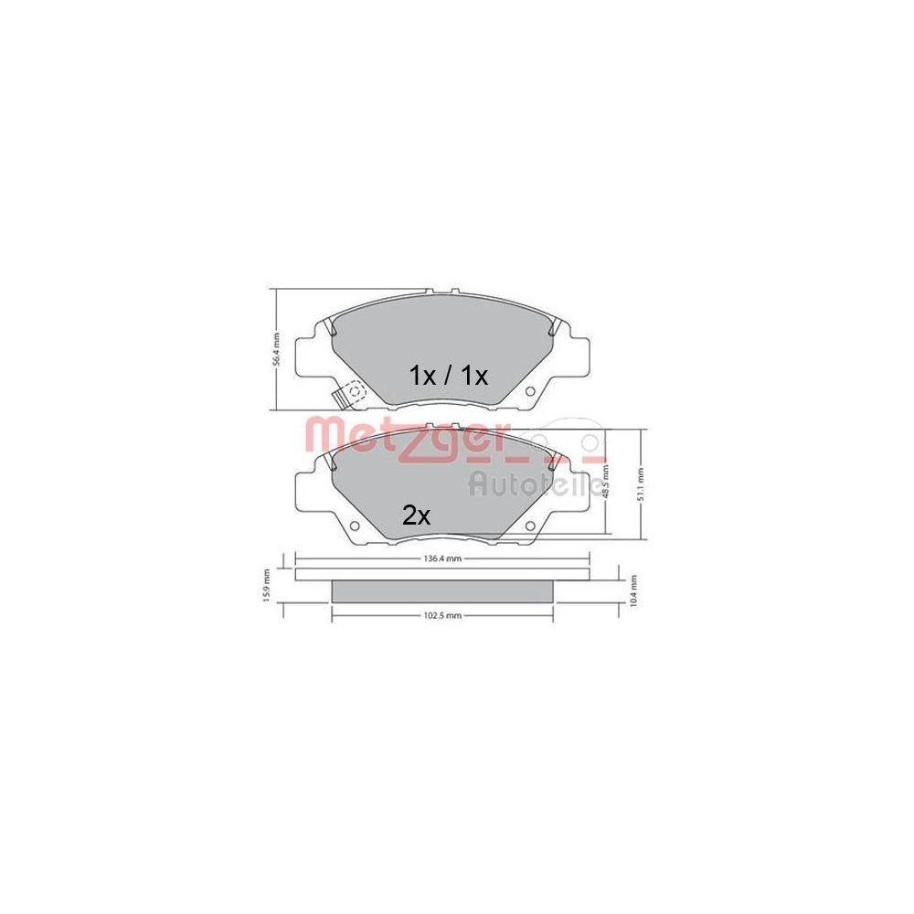 Bremsbelagsatz, Scheibenbremse METZGER 1170367 GREENPARTS für HONDA, Vorderachse