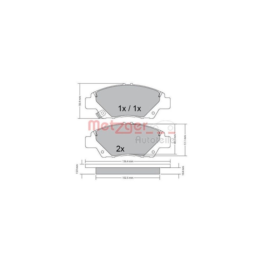 Bremsbelagsatz, Scheibenbremse METZGER 1170367 GREENPARTS f&uuml;r HONDA, Vorderachse