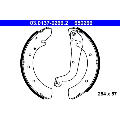 Bremsbackensatz ATE 03.0137-0269.2 für CITROËN FIAT NISSAN PEUGEOT, Hinterachse