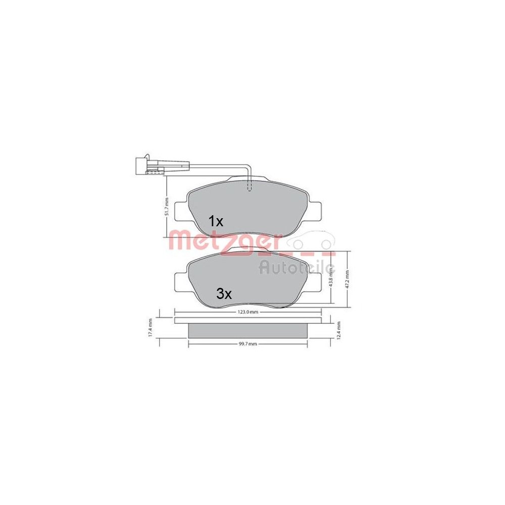 Bremsbelagsatz, Scheibenbremse METZGER 1170382 für FIAT FORD, Vorderachse