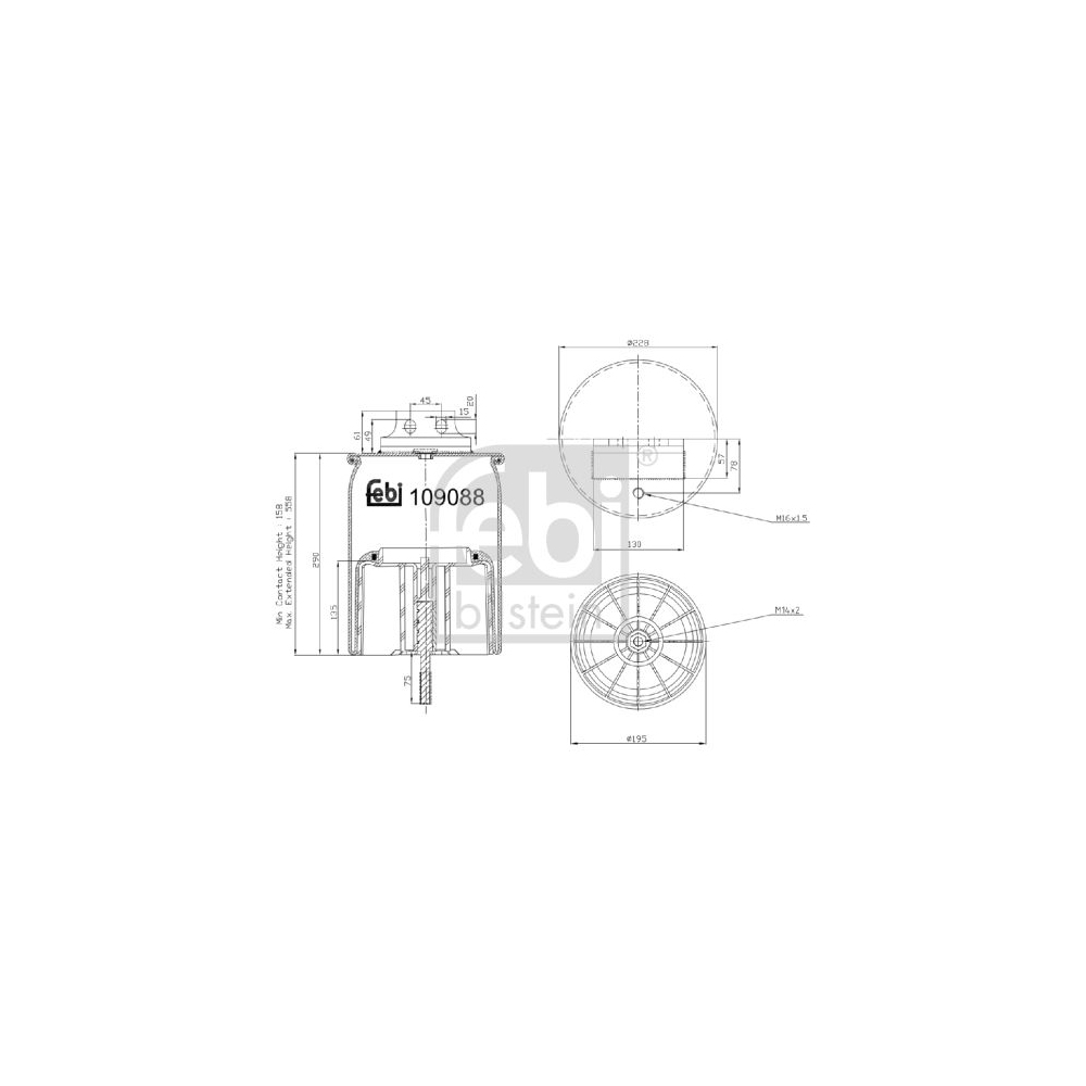 Febi Bilstein 109088 Luftfederbalg mit Kunststoffkolben und Kolbenstange, 1 Stück