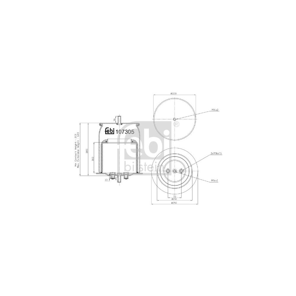 Febi Bilstein 107305 Luftfederbalg mit Stahlkolben und Kolbenstange, 1 Stück